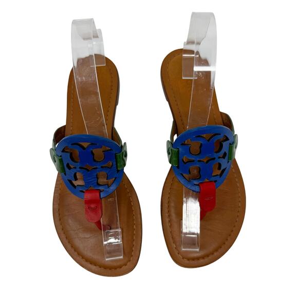 Tory Burch Colorblock Miller Sandals Size 7 Multicolor Logo Thong Flats Shoes - Picture 3 of 11